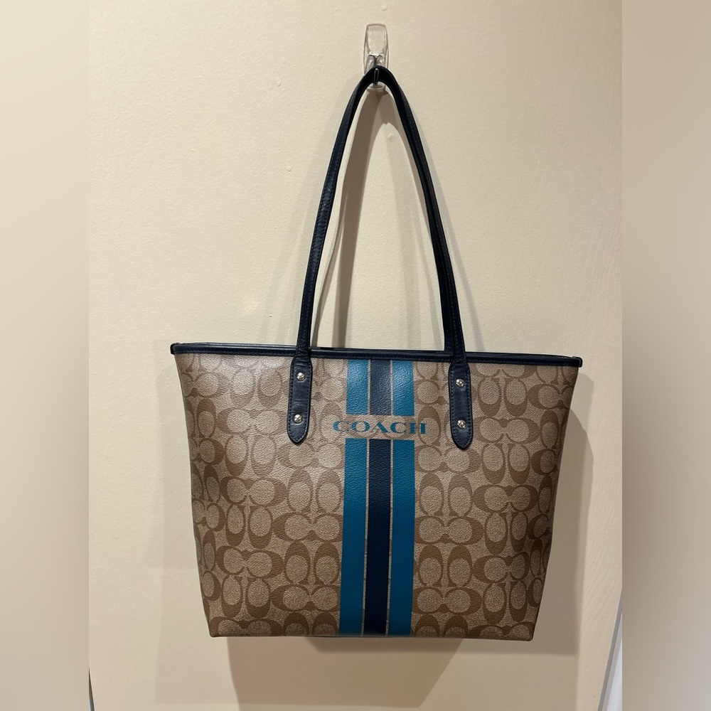 Coach Coach Varsity Stripe City Zip Tote Bag F38405 Canvas Tote Bag F38405